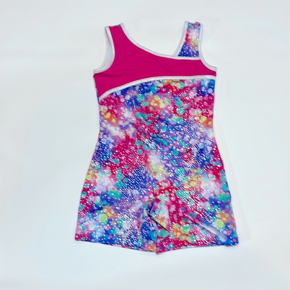Danskin Gymnastics Suit Size 10 12 Rainbow Coloured Stretchy Exercise Gym Girls